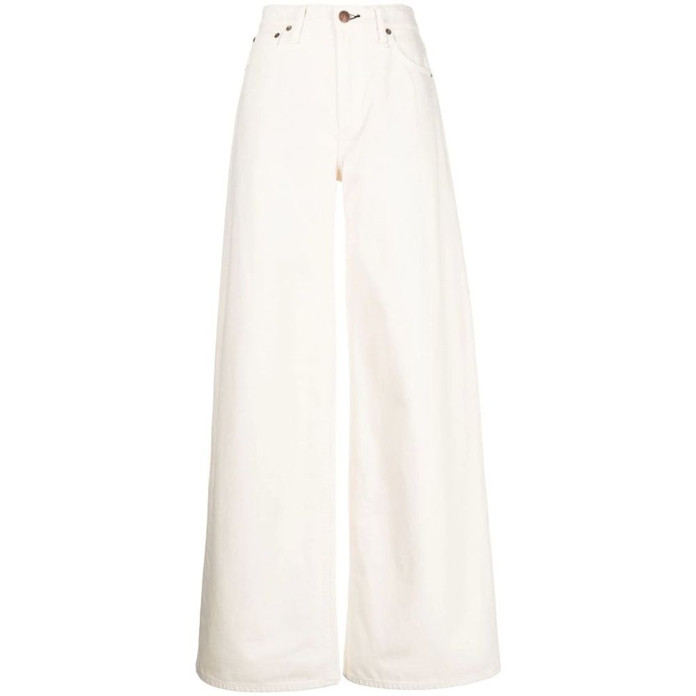 Rag & Bone Sofie Two-tone Frayed High-rise Wide-leg Jeans Ecru White Size 29 - Picture 13 of 13
